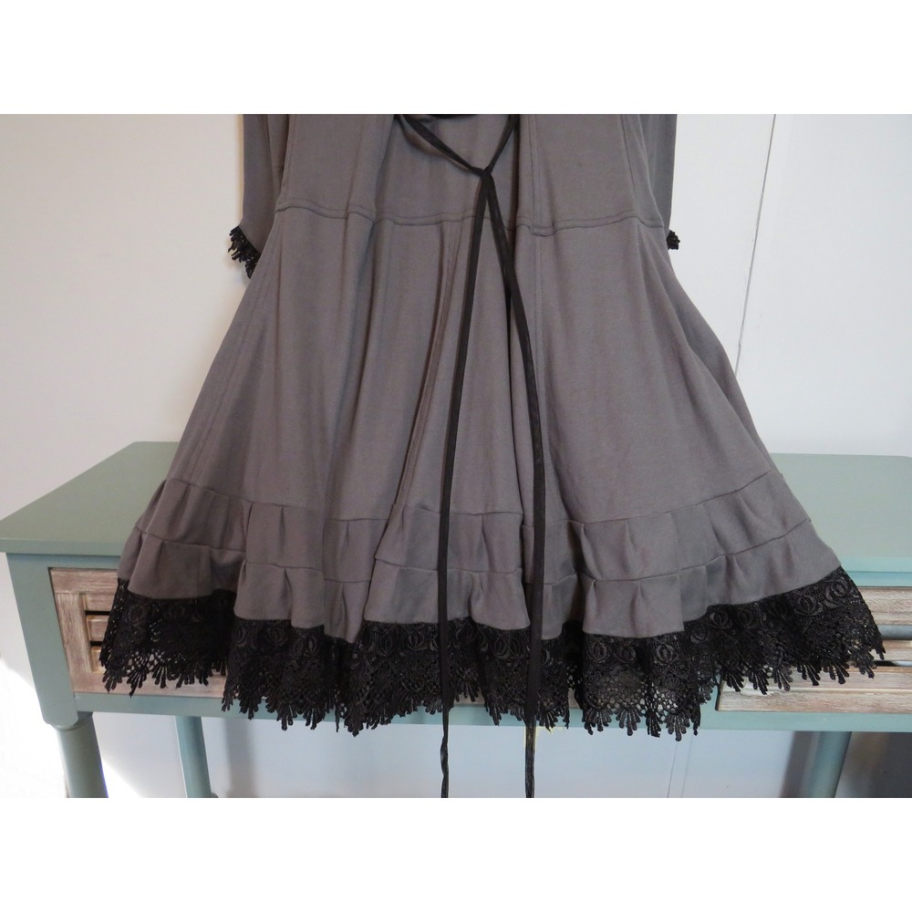 Gothic Style Gray / Black Trim Midi Corst Style Coat Removable Hood Pockets XS - Picture 13 of 16